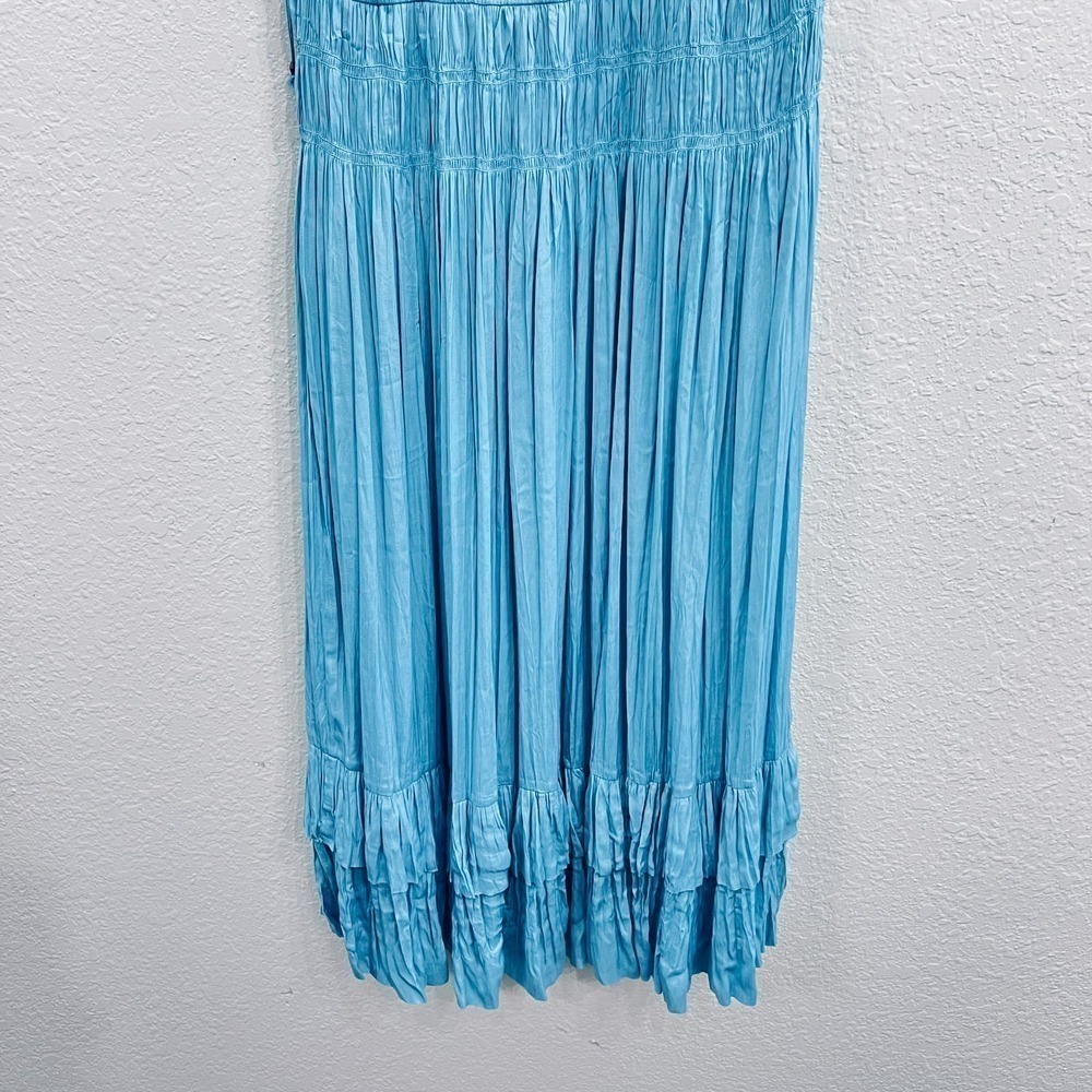 WHITE HOUSE BLACK MARKET TEAL BLUE SLEEVELESS PLEATED V NECK MIDI DRESS Size XS - Picture 7 of 11